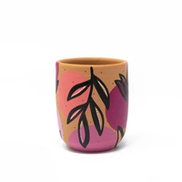 Handcrafted Pottery Cups with Attractive Earthy Tones Paintings - Available in Several Colors - Fuchsia