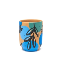 Handcrafted Pottery Cups with Attractive Earthy Tones Paintings - Available in Several Colors - Fuchsia