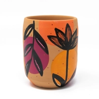 Handcrafted Pottery Cups with Attractive Earthy Tones Paintings - Available in Several Colors - Fuchsia