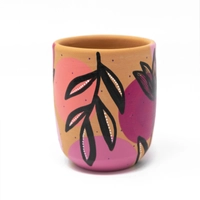 Handcrafted Pottery Cups with Attractive Earthy Tones Paintings - Available in Several Colors - Fuchsia