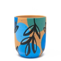 Handcrafted Pottery Cups with Attractive Earthy Tones Paintings - Available in Several Colors - Fuchsia