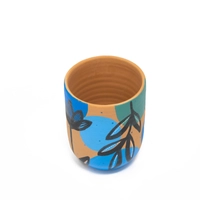 Handcrafted Pottery Cups with Attractive Earthy Tones Paintings - Available in Several Colors - Fuchsia