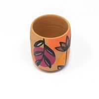 Handcrafted Pottery Cups with Attractive Earthy Tones Paintings - Available in Several Colors - Fuchsia