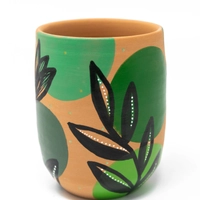 Handcrafted Pottery Cups with Attractive Earthy Tones Paintings - Available in Several Colors - Fuchsia