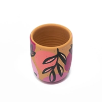 Handcrafted Pottery Cups with Attractive Earthy Tones Paintings - Available in Several Colors - Fuchsia