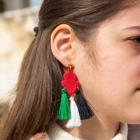 Palestine Earrings: Clay Palestinian Flag Earrings with Bohemian Tassels 