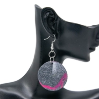 Dangling Gray and Fuchsia Earring with Elegant Circular Design 