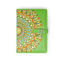 Elegant Notebook with Green Leather Cover - Decorated with Hand-Drawn Mandala Design