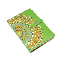 Elegant Notebook with Green Leather Cover - Decorated with Hand-Drawn Mandala Design