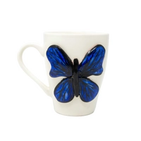 White Nescafe Mug with A Lovely Butterfly Design in Navy Blue