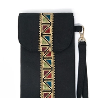 Black Wallet with Two Pockets Adorned with Elegant Hand Embroidery