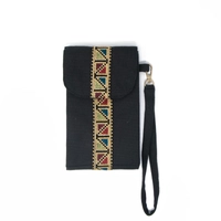 Black Wallet with Two Pockets Adorned with Elegant Hand Embroidery