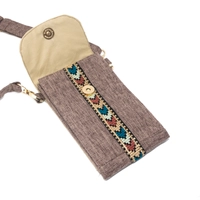 Women's Beige Two-Pocket Small Crossbody Bag - Adorned with Hand-Embroidery