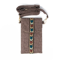 Women's Beige Two-Pocket Small Crossbody Bag - Adorned with Hand-Embroidery