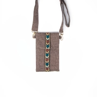 Women's Beige Two-Pocket Small Crossbody Bag - Adorned with Hand-Embroidery