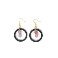 Circular Elegant Dangling Earring: Black Ring with Shiny Colored Beads