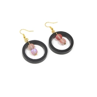 Circular Elegant Dangling Earring: Black Ring with Shiny Colored Beads