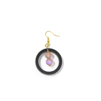 Circular Elegant Dangling Earring: Black Ring with Shiny Colored Beads