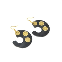 Large Black & Gold Dangling Swirl Earrings