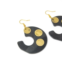 Large Black & Gold Dangling Swirl Earrings