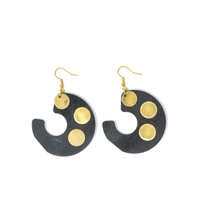 Large Black & Gold Dangling Swirl Earrings