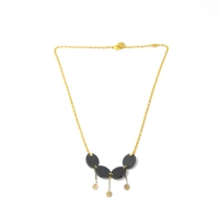 Luxurious Golden Necklace with Oval Black Stones & Metal Circle Dangles