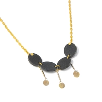 Luxurious Golden Necklace with Oval Black Stones & Metal Circle Dangles