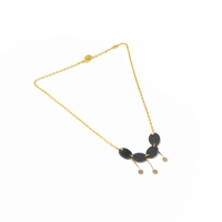 Luxurious Golden Necklace with Oval Black Stones & Metal Circle Dangles