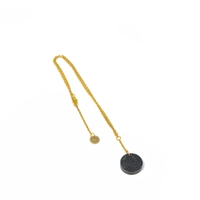 Long Golden Necklace with Circular Shiny Black Pendant