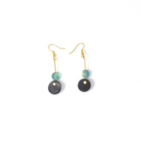 Stylish Earrings: A Drop Earring with A Blue Bead and A Shiny Round Black Stone