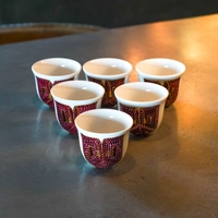 Set of 6-piece Arabic Coffee Cups - Decorated with Traditional Arabic Clothing Designs - Available in 2 Designs - Design 1