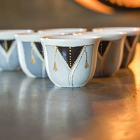 Set of 6-piece Arabic Coffee Cups - Decorated with Traditional Arabic Clothing Designs - Available in 2 Designs - Design 1