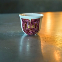 Set of 6-piece Arabic Coffee Cups - Decorated with Traditional Arabic Clothing Designs - Available in 2 Designs - Design 1