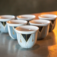 Set of 6-piece Arabic Coffee Cups - Decorated with Traditional Arabic Clothing Designs - Available in 2 Designs - Design 1