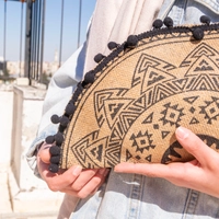 Bohemian-Style Clutch Bag in Beige and Black