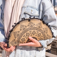 Bohemian-Style Clutch Bag in Beige and Black