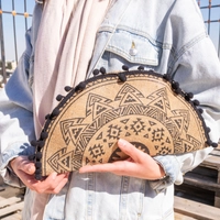 Bohemian-Style Clutch Bag in Beige and Black