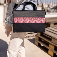 Durable Black Laptop Bag with Red Hand-Embroidery 