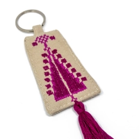 Heritage Keychain with Unique Hand Embroidery Design - Available in Two Colors - Baige and Fuchi