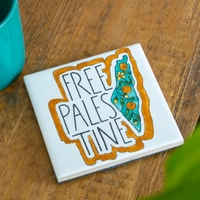 Palestine Coasters - Square White Coasters with A Palestine Map Design - Available in Several Designs - فلسطين