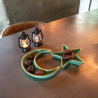 Set of Green Dates Serving Plates with Ramadan Crescent & Star Design 