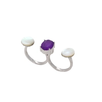 Roxa Double Ring - Luxurious Silver Ring with Purple & White Gemstones