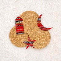 Ramadan Decorations - Heritage Wall Decor Handmade from Straw & Red Sadu Fabric