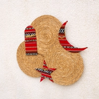 Ramadan Decorations - Heritage Wall Decor Handmade from Straw & Red Sadu Fabric