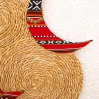 Ramadan Decorations - Heritage Wall Decor Handmade from Straw & Red Sadu Fabric