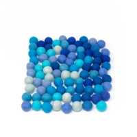 Colorful wool balls used with a wooden board game to teach children how to count! - Wool Balls Blue