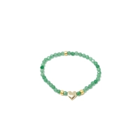 Handmade Set of Necklace , Bracelet and Earring Made of Bright Green Beads and Decorated with A Golden Heart Design