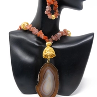 Handmade Brown Gemstone Jewelry Set - Consisting of Earring , Bracelet and Necklace