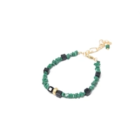 Elegant Accessory Set Consisting of Earring, Necklace , and two Bracelets Handcrafted from Green and Black Stones