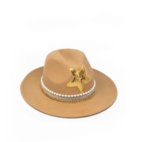 Women's fedora hat beige decorated with white pearl and a sequin star